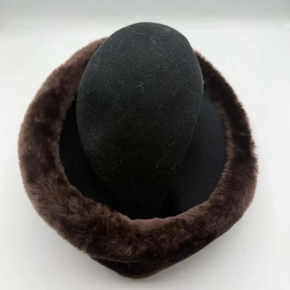 Vintage Brims of Bay Head Black Wool and Brown Furs Hat